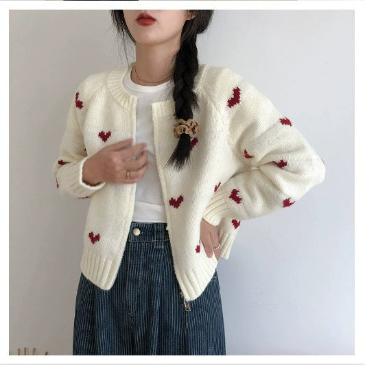 Sweet And Simple Love Long Sleeve Sweater Casual All-matching Short