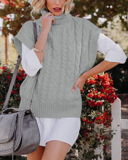 Woven Loose Pullover Turtleneck Sweater Women