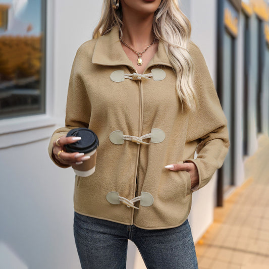 Loose Polar Fleece Lapel Horn Button Coat