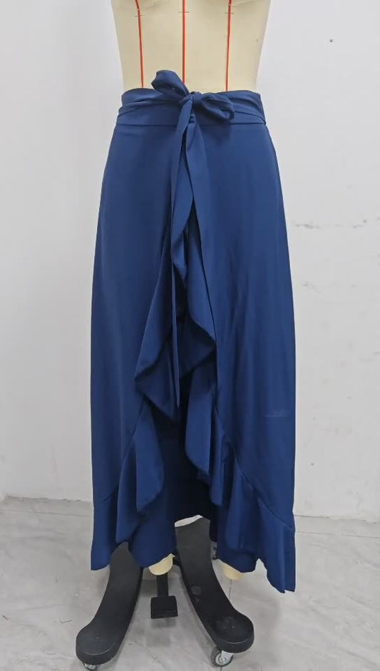 Wear High Waist Wide Leg Pants Wide Hem Ruffled Long Culottes