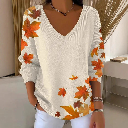 Women's V-neck Long Sleeve Pullover 3D Digital Printing