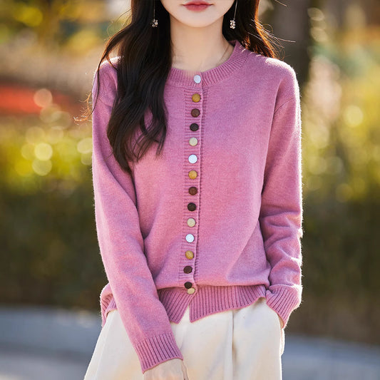 Women's Loose Soft And Age-reducing Simple Casual Jacket With Colorful Buttons