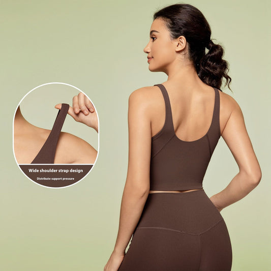 Summer Pure Color Ribbon Chest Pad Nude Feel Back-shaping Running Fitness