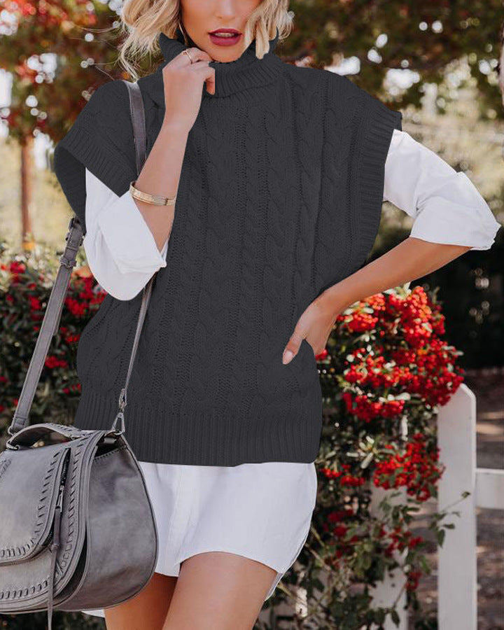 Woven Loose Pullover Turtleneck Sweater Women