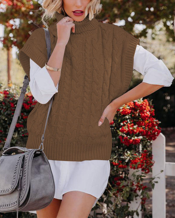 Woven Loose Pullover Turtleneck Sweater Women
