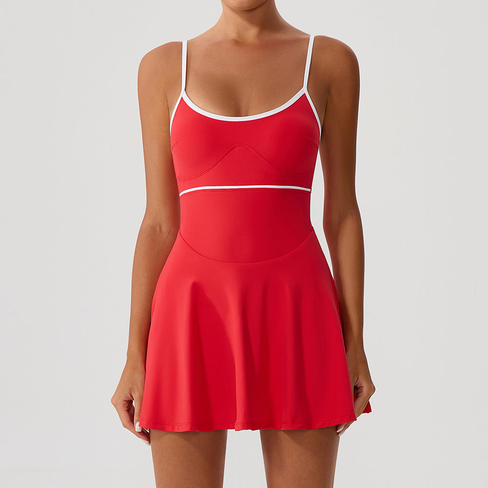 Contrasting-color Dress Intrazone Chest Pad Anti-exposure