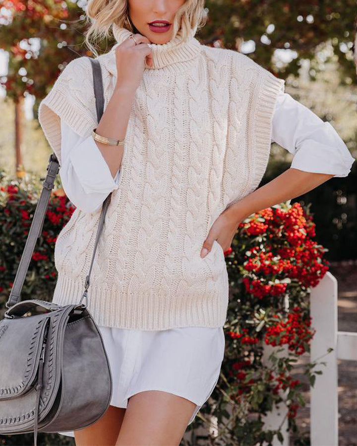 Woven Loose Pullover Turtleneck Sweater Women