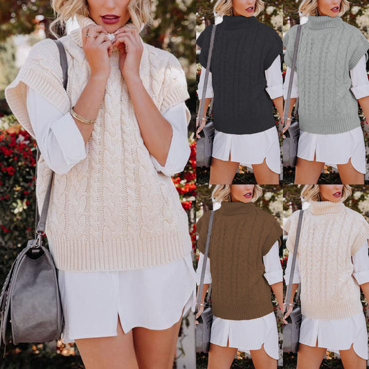 Woven Loose Pullover Turtleneck Sweater Women