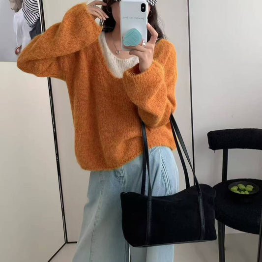 Laid-back Preppy Style Fake Two-piece Knitted Sweaters Top