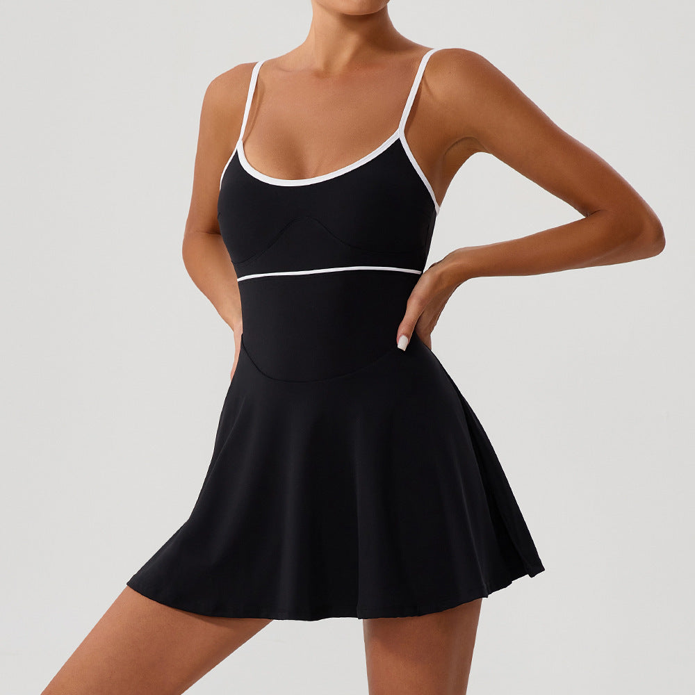 Contrasting-color Dress Intrazone Chest Pad Anti-exposure