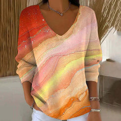 Women's V-neck Long Sleeve Pullover 3D Digital Printing
